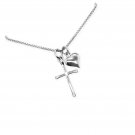 Delicate and Dainty Sterling Silver Cross Necklace with Puffed Heart Charm for Delicate and Dainty Sterling Silver Cross Necklace with Puffed Heart Charm for