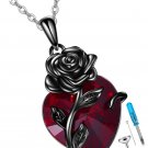 Sterling Silver Heart Urn Necklace for Ashes Womens Rose Cremation