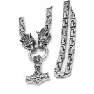 Wolf Head with Thor Mjolnir Pendant Necklace Stainless Steel - King Wolf Head with Thor Mjolnir Pendant Necklace Stainless Steel - King