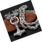 Wolf Head with Thor Mjolnir Pendant Necklace Stainless Steel - King