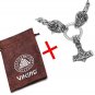 Wolf Head with Thor Mjolnir Pendant Necklace Stainless Steel - King