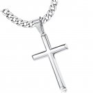 925 Sterling Silver Cross Necklace Beveled Edge for Men Women 5mm Steel 925 Sterling Silver Cross Necklace Beveled Edge for Men Women 5mm Steel