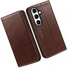 Case for Galaxy S25 5G, Genuine Leather Folio Wallet Magnetic Kickstand