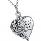Sterling Silver Angel Wing Heart Urn Pendant Necklace For Ashes - A piece of my
