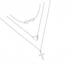 925 Sterling Silver Multilayer Layered Triple Long Chain Pendant for