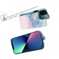 for iPhone 13 Mini Case Wallet with Card Holder, Pink Blue Marble Back