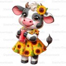 Cute Cow in Sunflower Dress Clipart, High Quality PNG, Digital Download