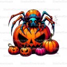 Pumpkin with Spider Clipart, High Quality PNG, Digital Download
