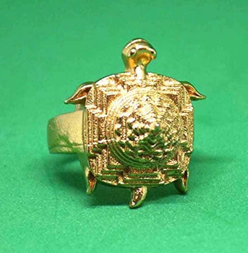 Gold Plated Good Luck Tortoises Shree Yantra Ring for Men and Women
