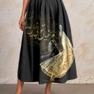 Women's Black Woman Dancing Calligraphy Art Print Skirt