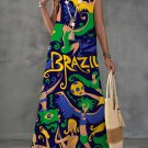 Women's Carnival in Brazil Abstract Art Print V Neck Sleeveless Maxi Dress