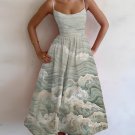 Women's Japanese Sea Wave Print Cami Midi Dress
