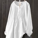 Women's Crinkle Chest Long Sleeve Round Neck Loose Blouse