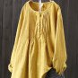 Women's Crinkle Chest Long Sleeve Round Neck Loose Blouse