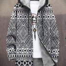 Men's Geometric Pattern Print Fleece Lined Hooded Trench Coat