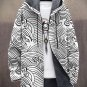 Men's Japanese Art Wave Pattern All Over Print Retro Hooded Trench Coat
