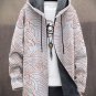 Men's Japanese Art Wave Pattern All Over Print Retro Hooded Trench Coat