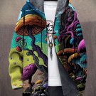 Men's Mystical Trippy Mushroom Hippie Art Print Hooded Trench Coat