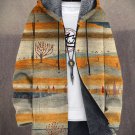 Men's Persian Style Autumn Landscape Art Print Fleece Lined Hooded Trench Coat