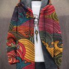 Men's Retro Colored Waves Art Print Hooded Trench Coat