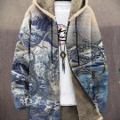 Men's Sea Wave Octopus Art Print Fleece Lined Hooded Trench Coat