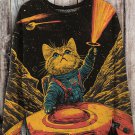 Women's Astronaut Cat Space UFO Print Casual Sweatshirt