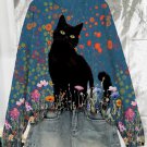 Women's Black Cat And Flowers Art Print Casual Sweatshirt