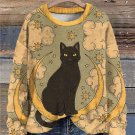 Women's Black Cat Star Moon Mystical Astrology Tarot Card Art Print Casual Sweatshirt
