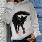 Women's Black Cat With High Heels Print Hooded Sweatshirt