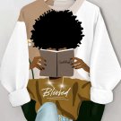 Women's Black Girl Reading Art Print Casual Sweatshirt