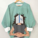 Women's Book Cover On The Face Art Print Casual Sweatshirt