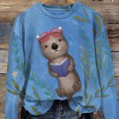Women's Capybara Backstroke Reading Book Art Print Casual Sweatshirt