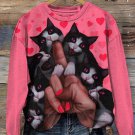 Women's Cat Biting Fingers Art Print Cozy Sweatshirt
