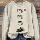 Women's Cat Coffee Cup Japanese Art Painting Print Cozy Sweatshirt