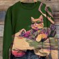 Women's Cat Pilot Fantasy Art Print Casual Sweatshirt