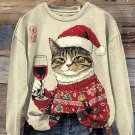 Women's Cat Toast Celebrate Christmas Print Casual Sweatshirt