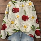 Women's Cherries And Daisies Art Print Casual Sweatshirt