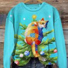Women's Christmas Tree Cat Patchwork Art Print Casual Sweatshirt