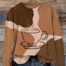 Women's Colorblock Coffee Embroidery Casual Sweatshirt