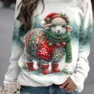 Women's Cute Christmas Sheep Art Print Casual Sweatshirt
