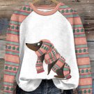 Women's Dog In Scarf Print Christmas Tree Raglan Sleeve Sweatshirt