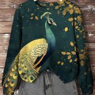 Women's Elegant Golden Peacock Print Casual Sweatshirt