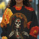 Women's Floral Retro Skull Art Print Cozy Sweatshirt
