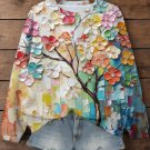 Women's Flowering Tree Oil Painting Pattern Casual Sweatshirt