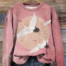 Women's Flying Cranes Japanese Art Graphic Vintage Sweatshirt