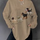 Women's Funny Dogs Felt Embroidery Art Print Casual Sweatshirt
