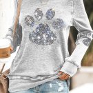 Women's Glittering Rhinestone Paw Graphic Print Sweatshirt