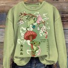 Women's Japanese Cottagecore Art Frog Floral Print Sweatshirt