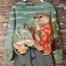 Women's Japanese Kimono Otter Eating Sushi Art Print Casual Sweatshirt