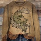 Women's Japanese Retro Smoking Frog Art Painting Casual Sweatshirt